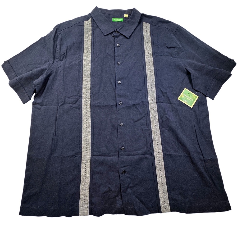 Havanera Co Cubavera Mens 2XL Linen Blend Guayabera Shirt Navy Iris Blue beach